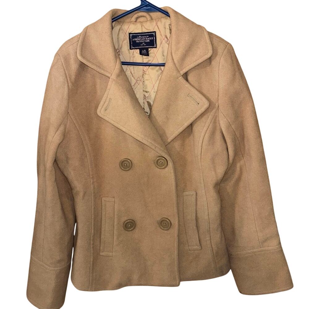 American Eagle Outfitters women’s tan double-breasted peacoat quilt-lined large